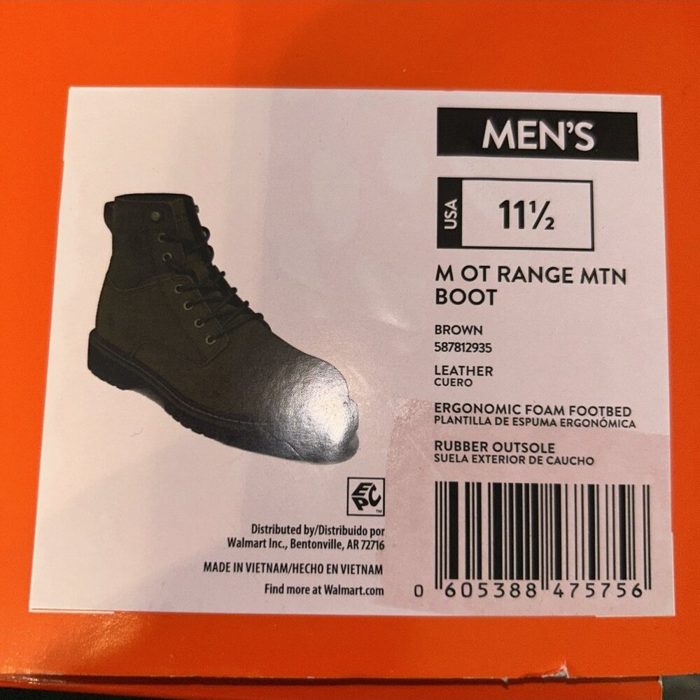 Ozark Trail Men's Range Mountain Hiking Boots Size 11.5 Brown